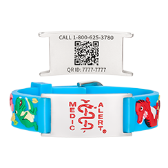 QR Code Child Titanium Medical ID Bracelet Blue Dino